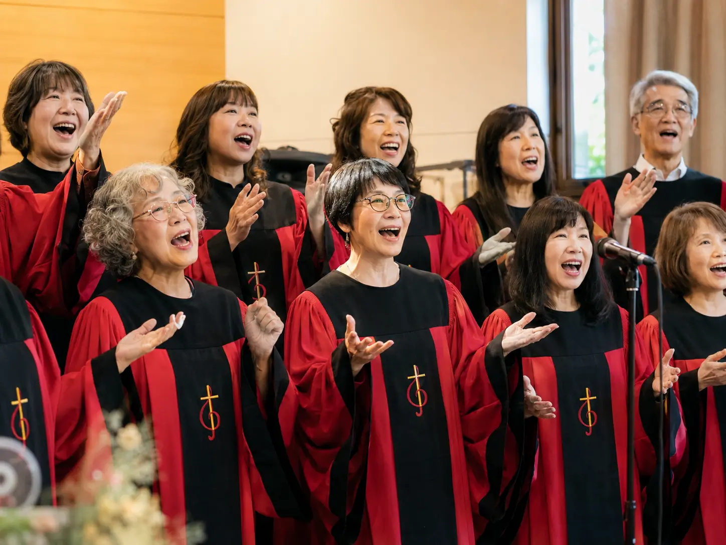 笑顔で歌う、はっぴいクワイヤのメンバー